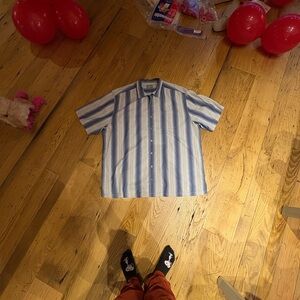 Tommy Bahama Blue and White Striped Casual Shirt